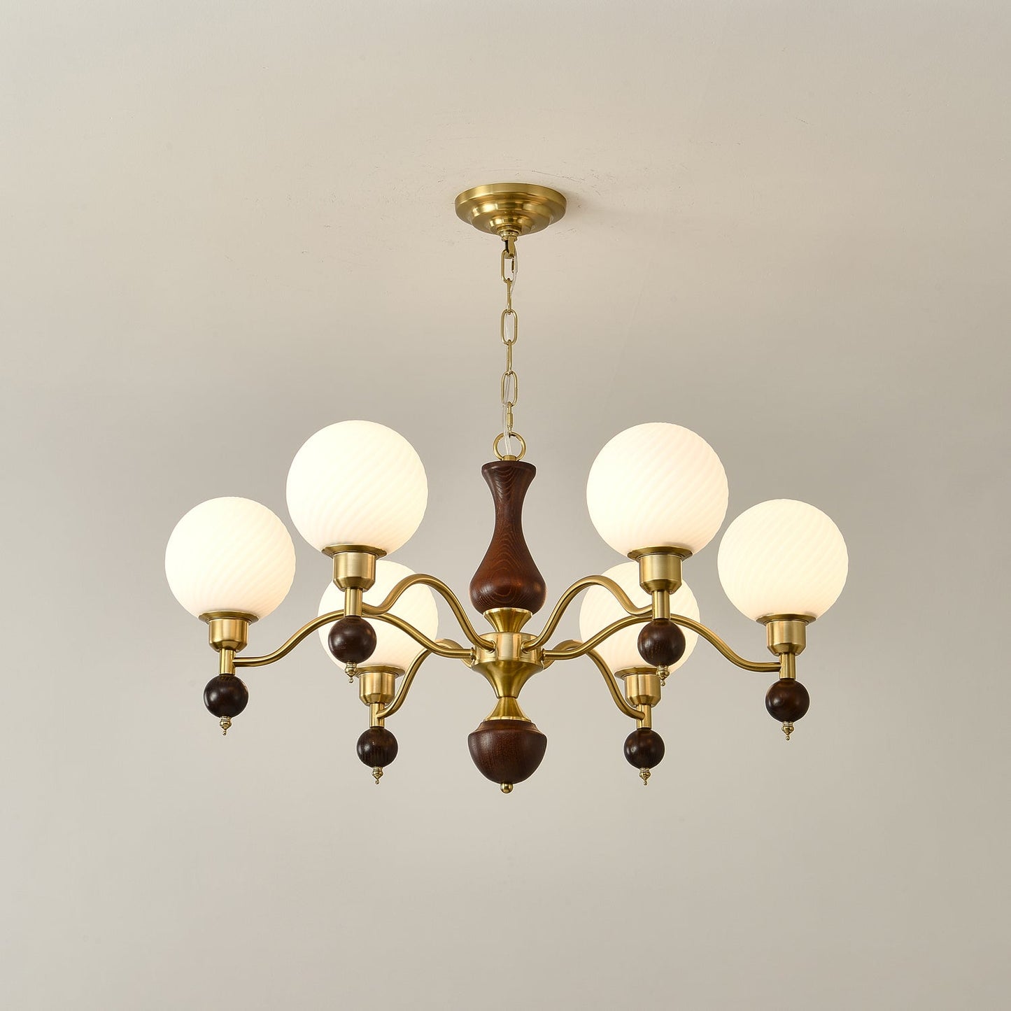 Globe Orb Wood Candelabrum Chandelier