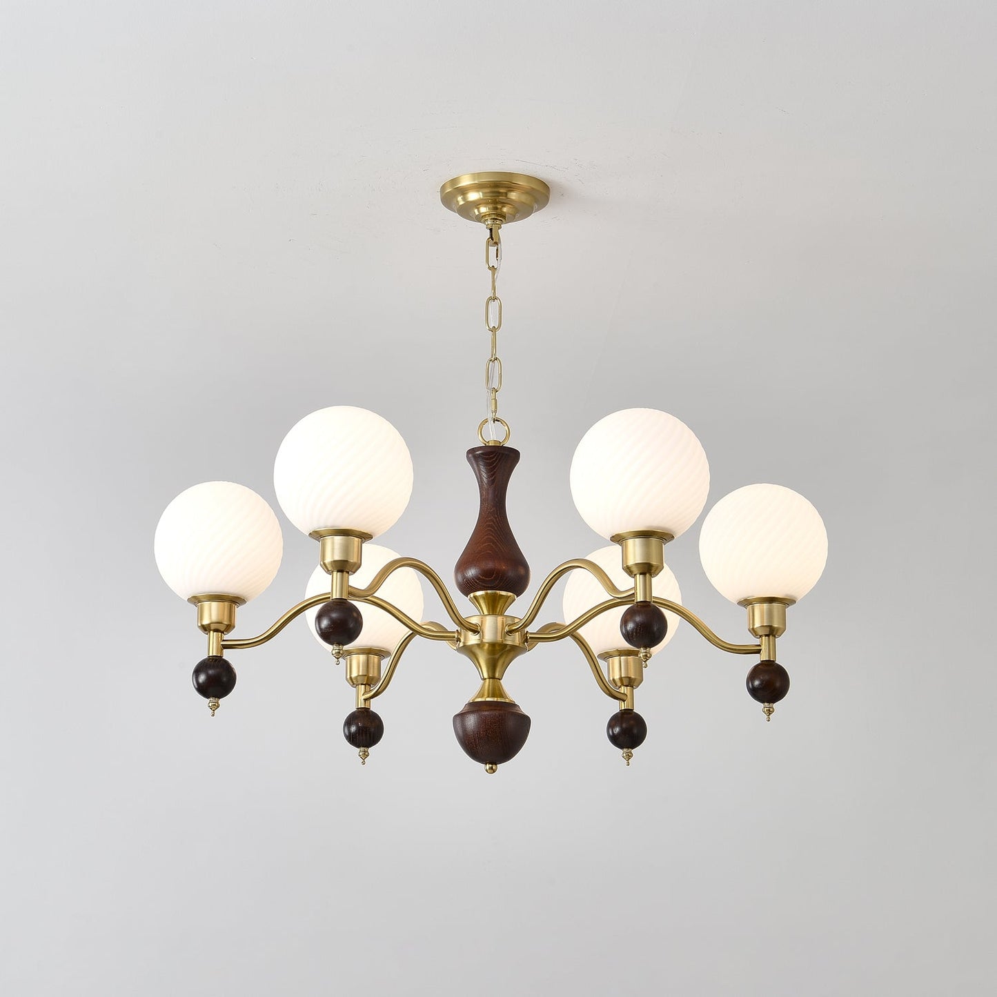 Globe Orb Wood Candelabrum Chandelier