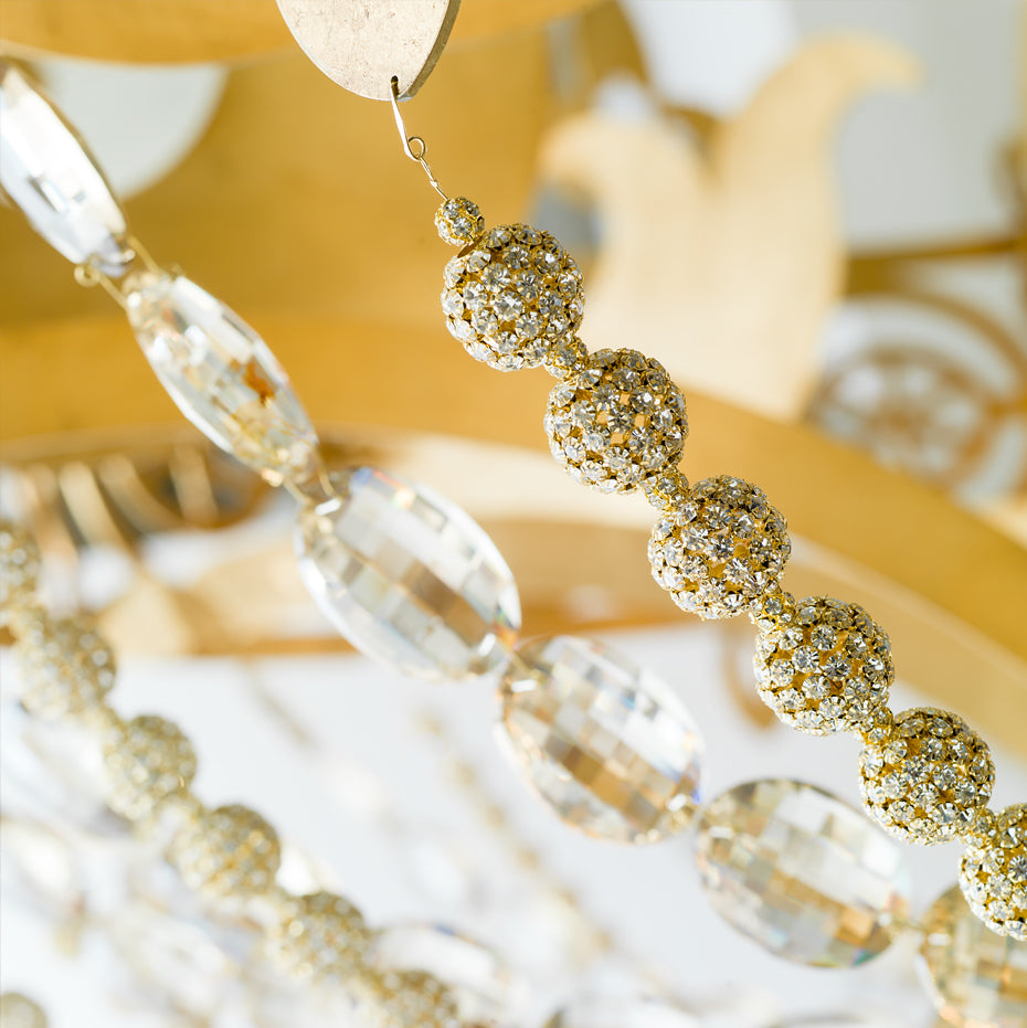 Magnificent Gold Leaf Crystal Chandelier