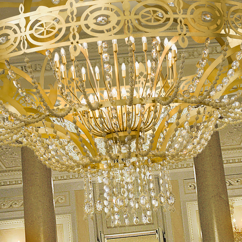 Magnificent Gold Leaf Crystal Chandelier