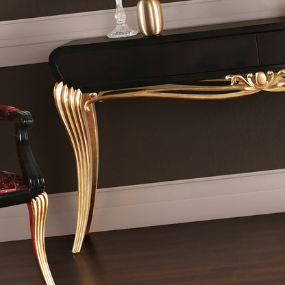 Modern Black Lacquered Gold Leaf Console Table