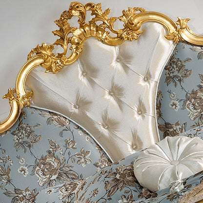 Gold Leaf Rococo Button Upholstered Bed