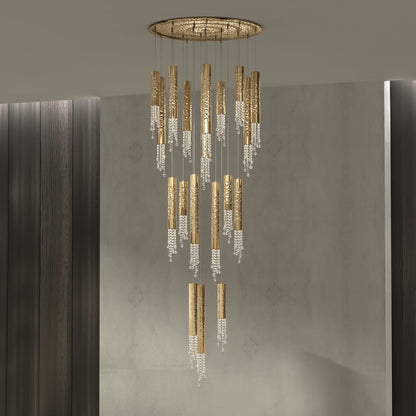 Gold Plated Contemporary Crystal Pendant Chandelier