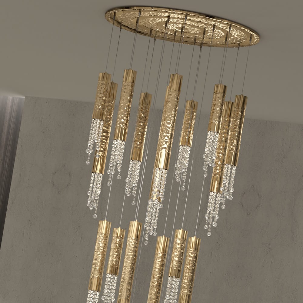 Gold Plated Contemporary Crystal Pendant Chandelier