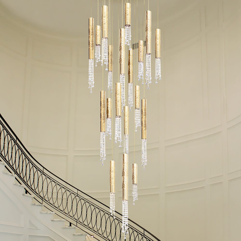 Gold Plated Contemporary Crystal Pendant Chandelier