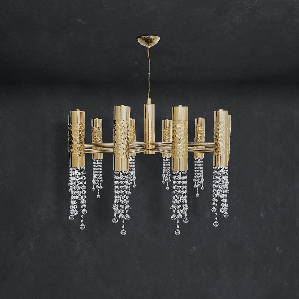 Gold Plated Hammered Crystal Pendant Chandelier