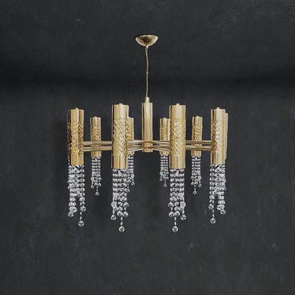 Gold Plated Hammered Crystal Pendant Chandelier