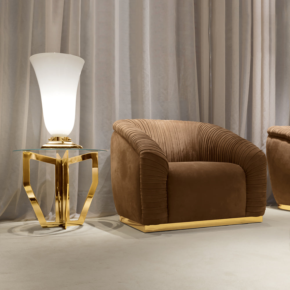 High End Gold-Plated Warm Brown Nubuck Leather Armchair