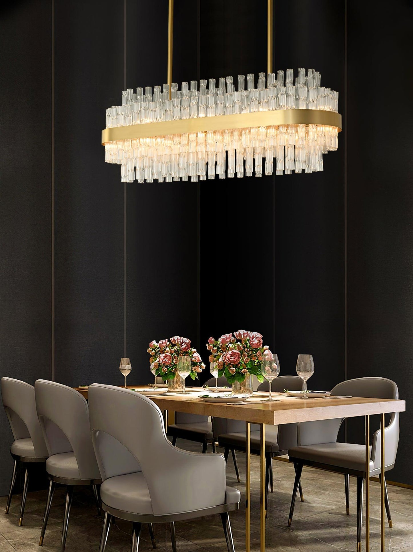 Gold & Clear Rod Crown Chandelier