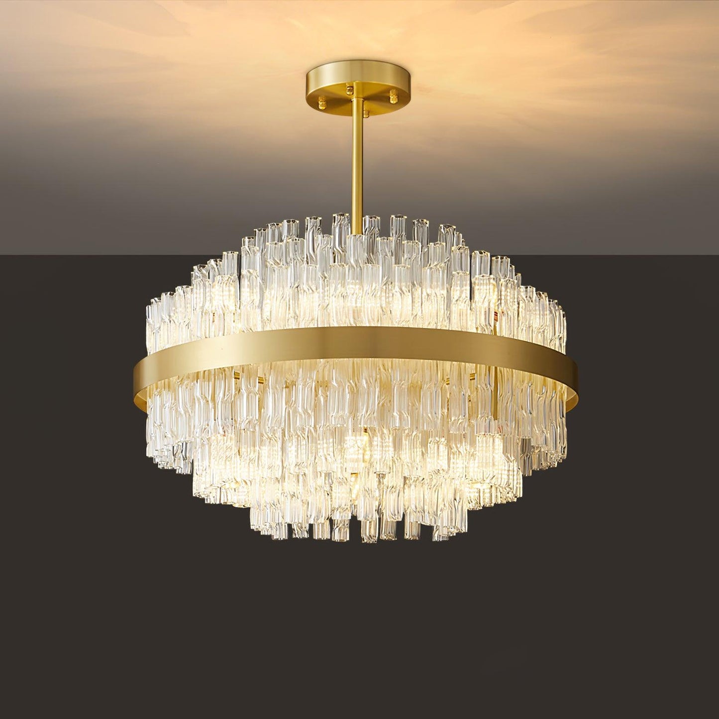 Gold & Clear Rod Crown Chandelier