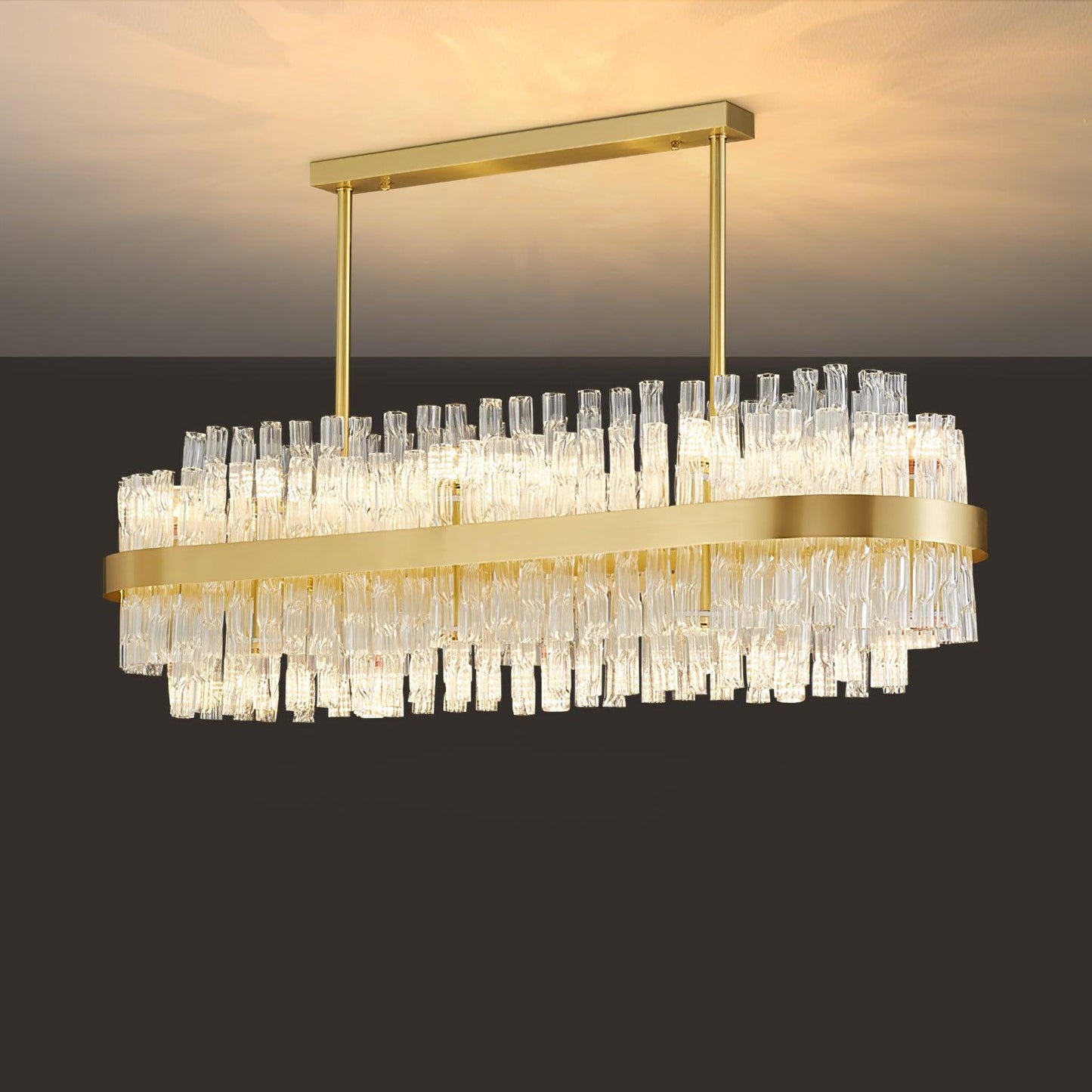 Gold & Clear Rod Crown Chandelier