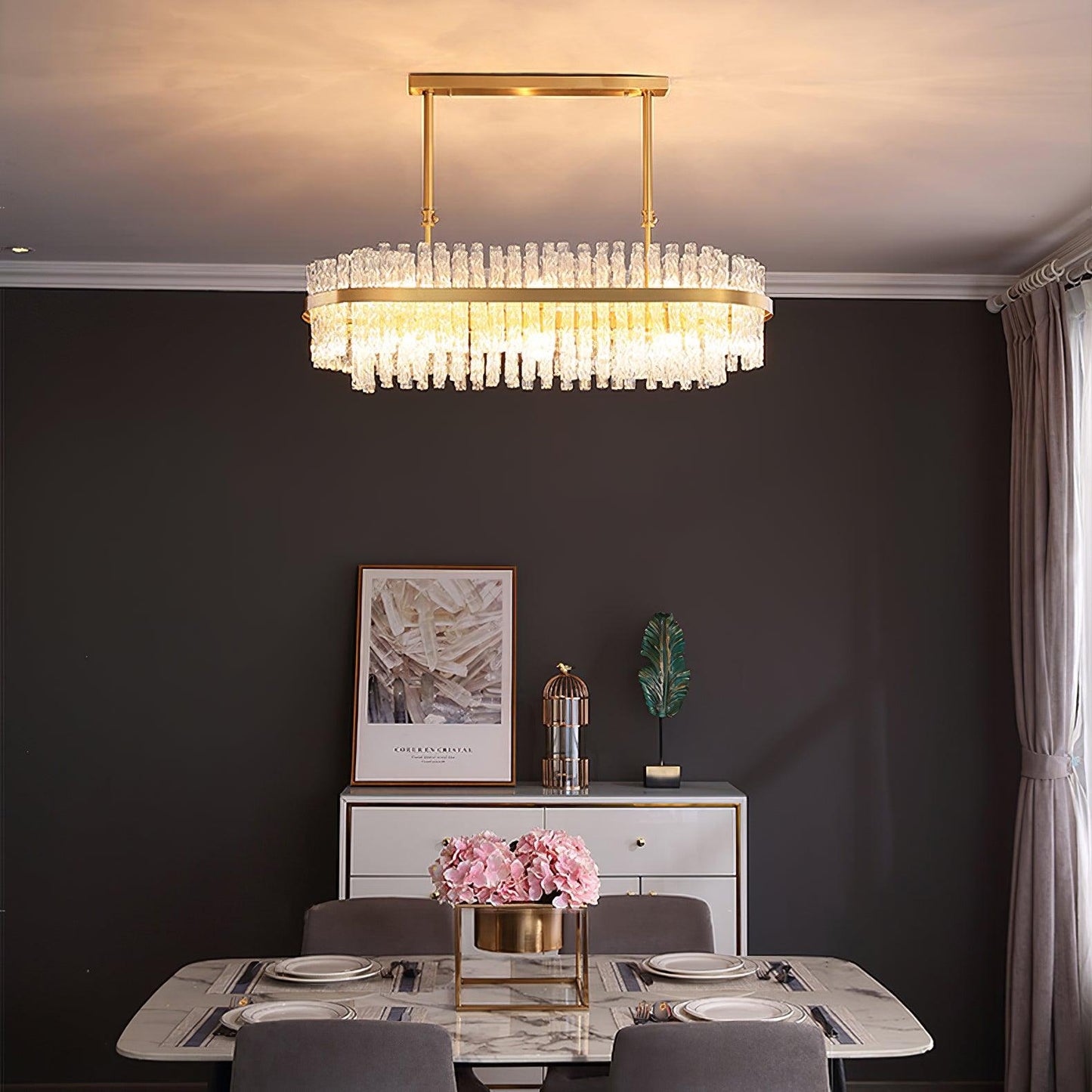 Gold & Clear Rod Crown Chandelier