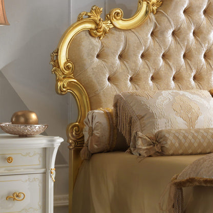 Grand Button Upholstered Gold Leaf Rococo Bed