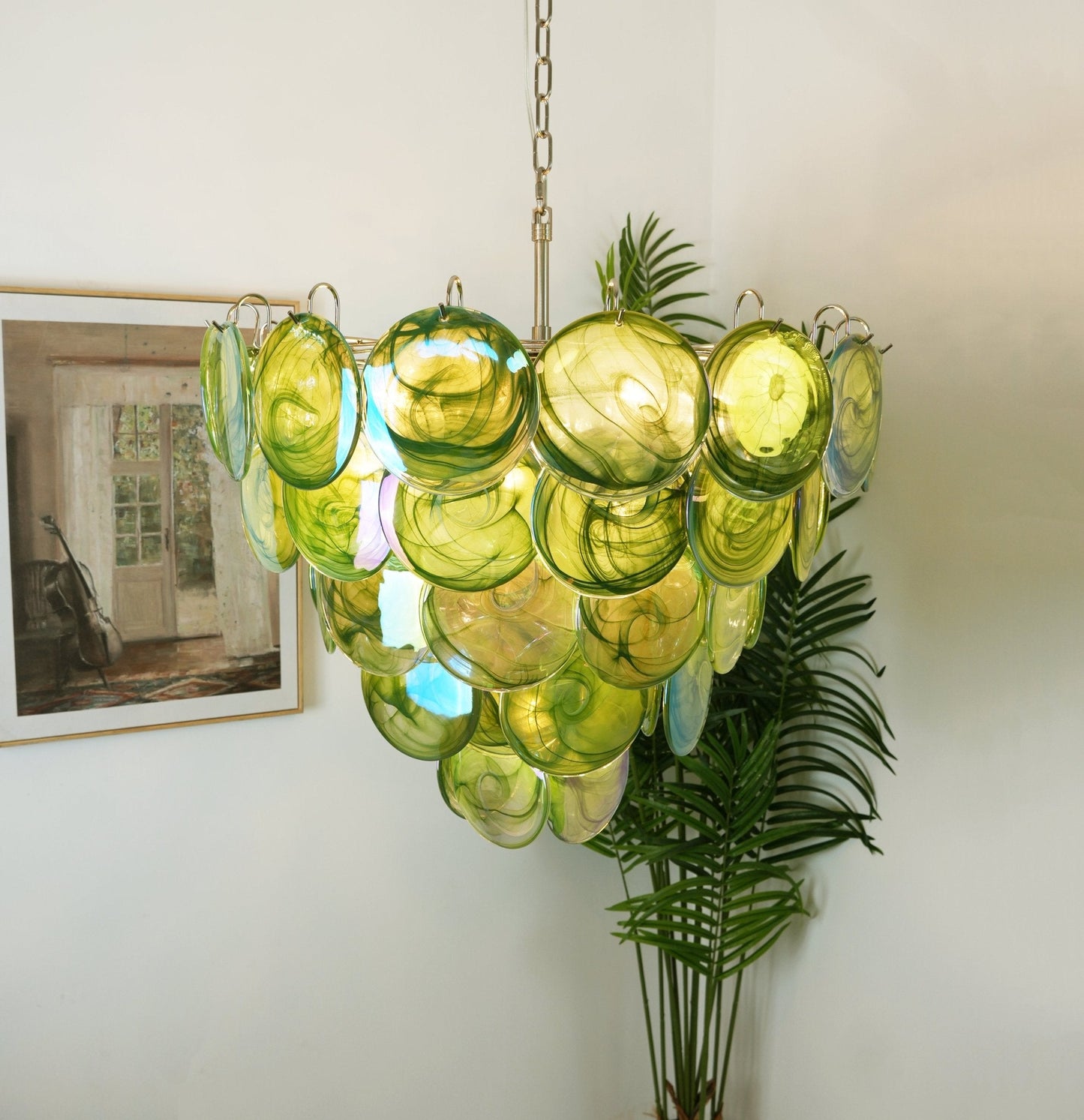 Green Murano Disc Electrolier Chandelier