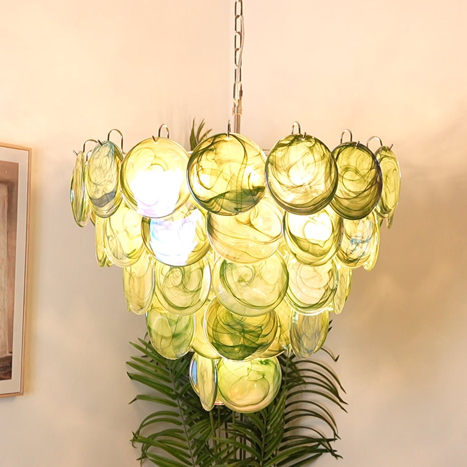 Green Murano Disc Electrolier Chandelier