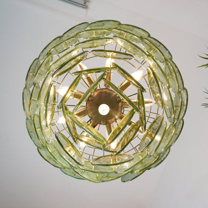 Green Murano Disc Electrolier Chandelier