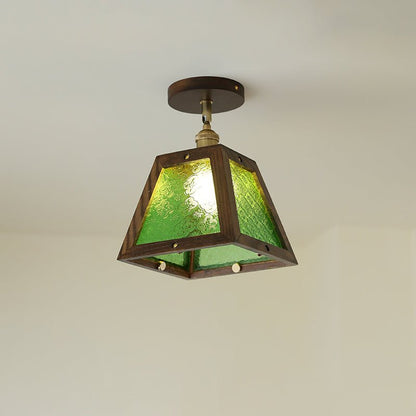 Green Patterned Glass Ceiling Light