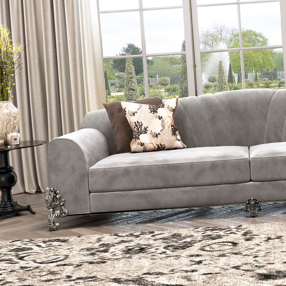 Classic Luxury Nubuck Leather Grey Sofa