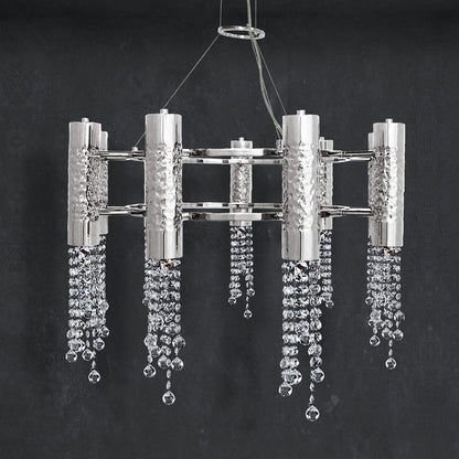 Hammered Silver Crystal Pendant Chandelier