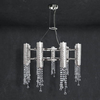 Hammered Silver Crystal Pendant Chandelier