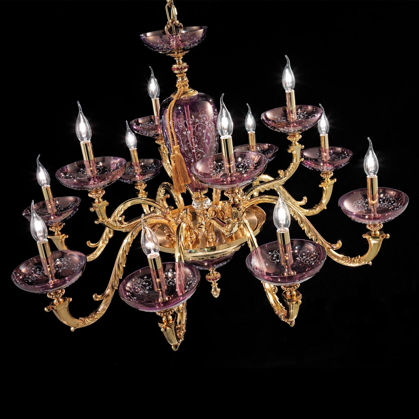 Hand Blown Amethyst Glass Chandelier