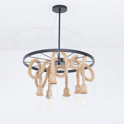 Hemp Rope Industrial Six Head Ceiling fixture Chandelier