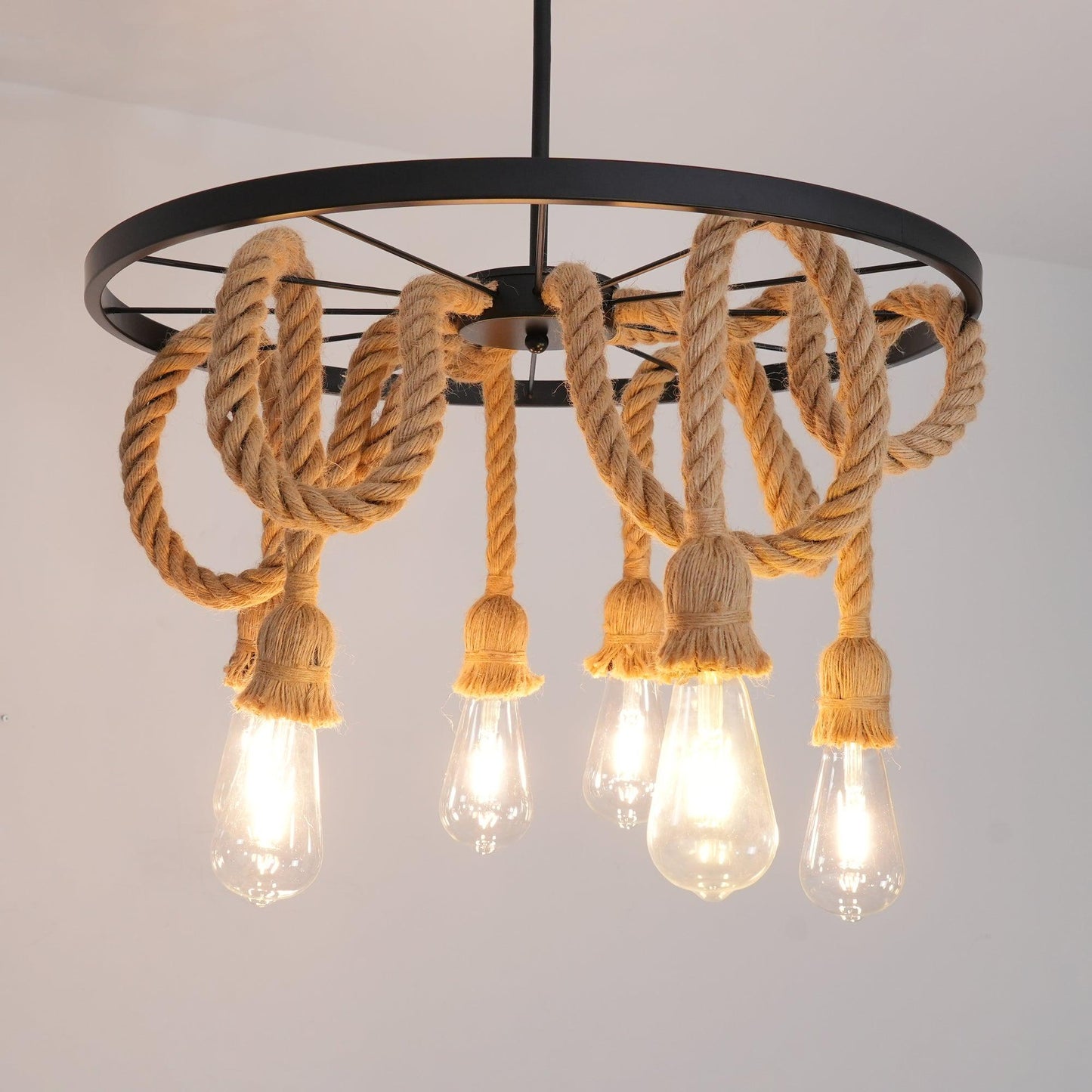 Hemp Rope Industrial Six Head Ceiling fixture Chandelier