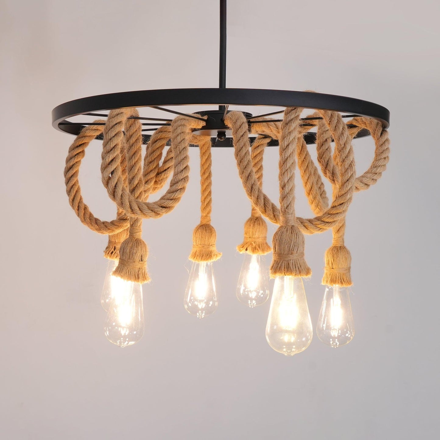 Hemp Rope Industrial Six Head Ceiling fixture Chandelier