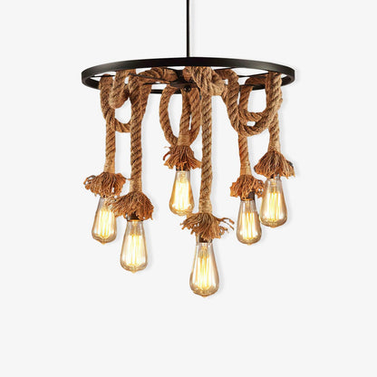 Hemp Rope Industrial Six Head Ceiling fixture Chandelier