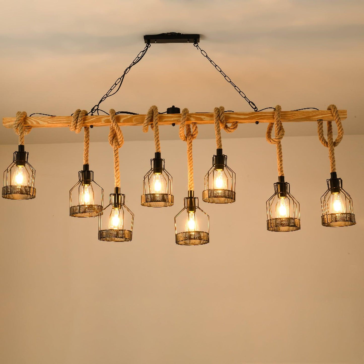 Hemp Rope Industrial Grenade Crown Chandelier