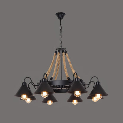 Hemp Rope Industrial Horn Pendant light Chandelier