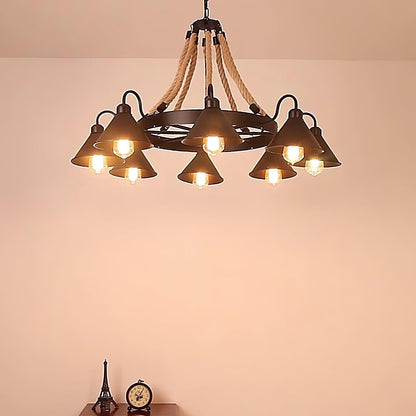 Hemp Rope Industrial Horn Pendant light Chandelier