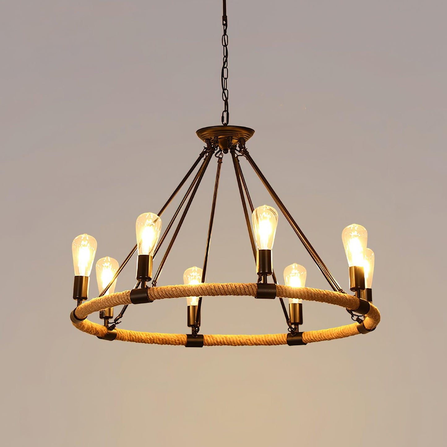 Hemp Rope Industrial Large Circle Crown Chandelier