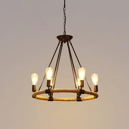 Hemp Rope Industrial Large Circle Crown Chandelier
