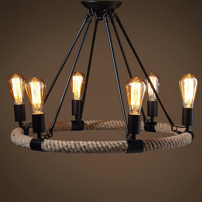 Hemp Rope Industrial Large Circle Crown Chandelier