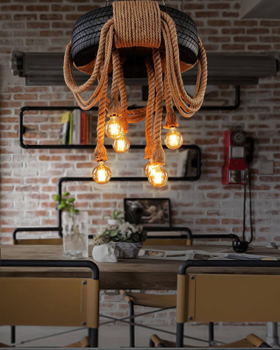 Hemp Rope Industrial Tire Chandelier