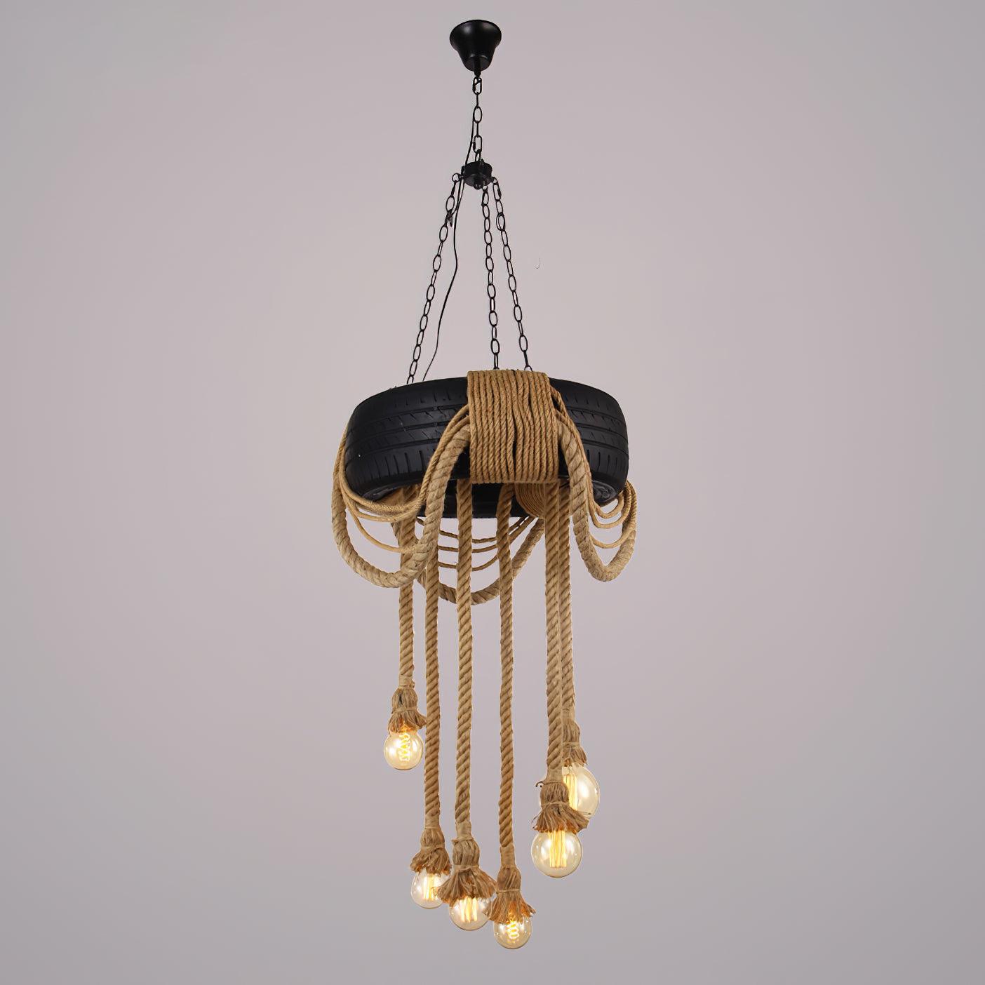 Hemp Rope Industrial Tire Chandelier