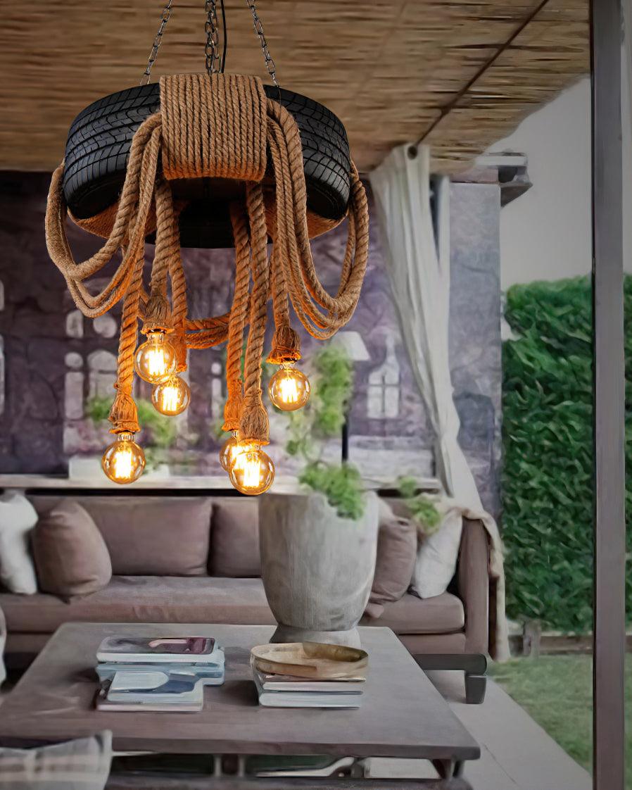 Hemp Rope Industrial Tire Chandelier