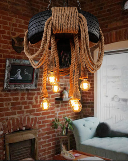 Hemp Rope Industrial Tire Chandelier