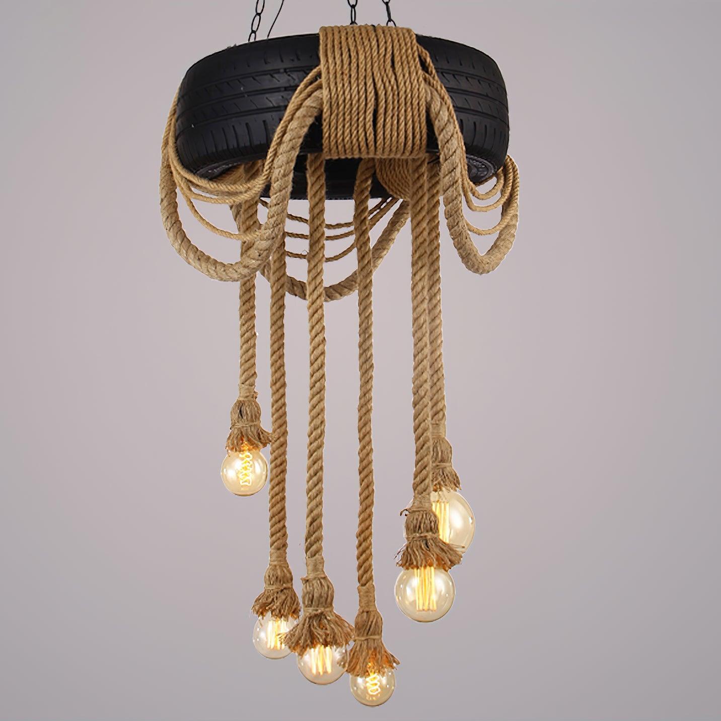 Hemp Rope Industrial Tire Chandelier