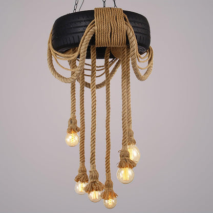 Hemp Rope Industrial Tire Chandelier