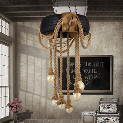 Hemp Rope Industrial Tire Chandelier