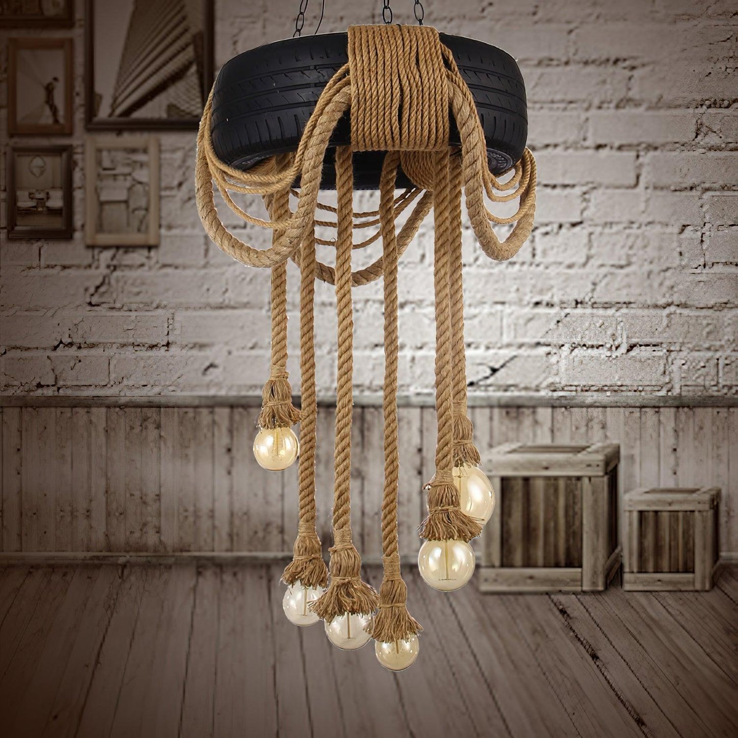 Hemp Rope Industrial Tire Chandelier