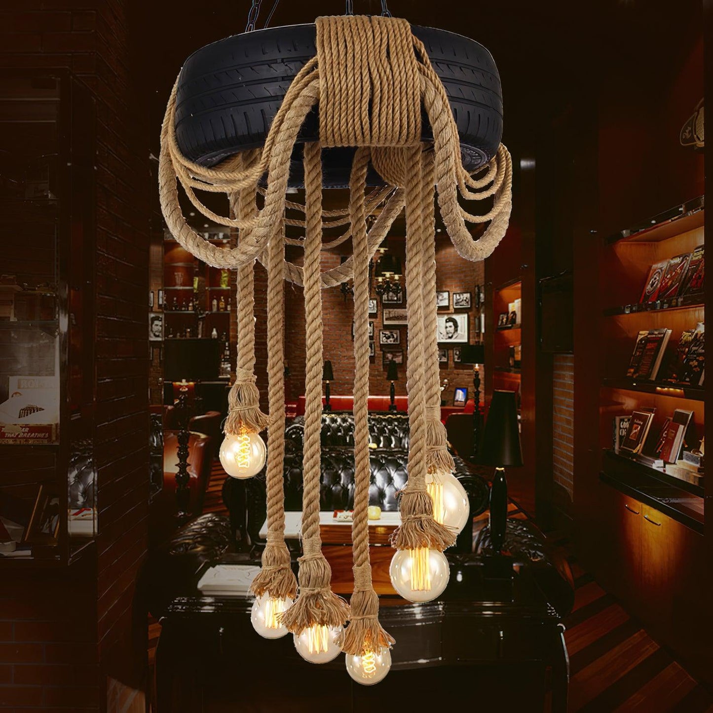 Hemp Rope Industrial Tire Chandelier