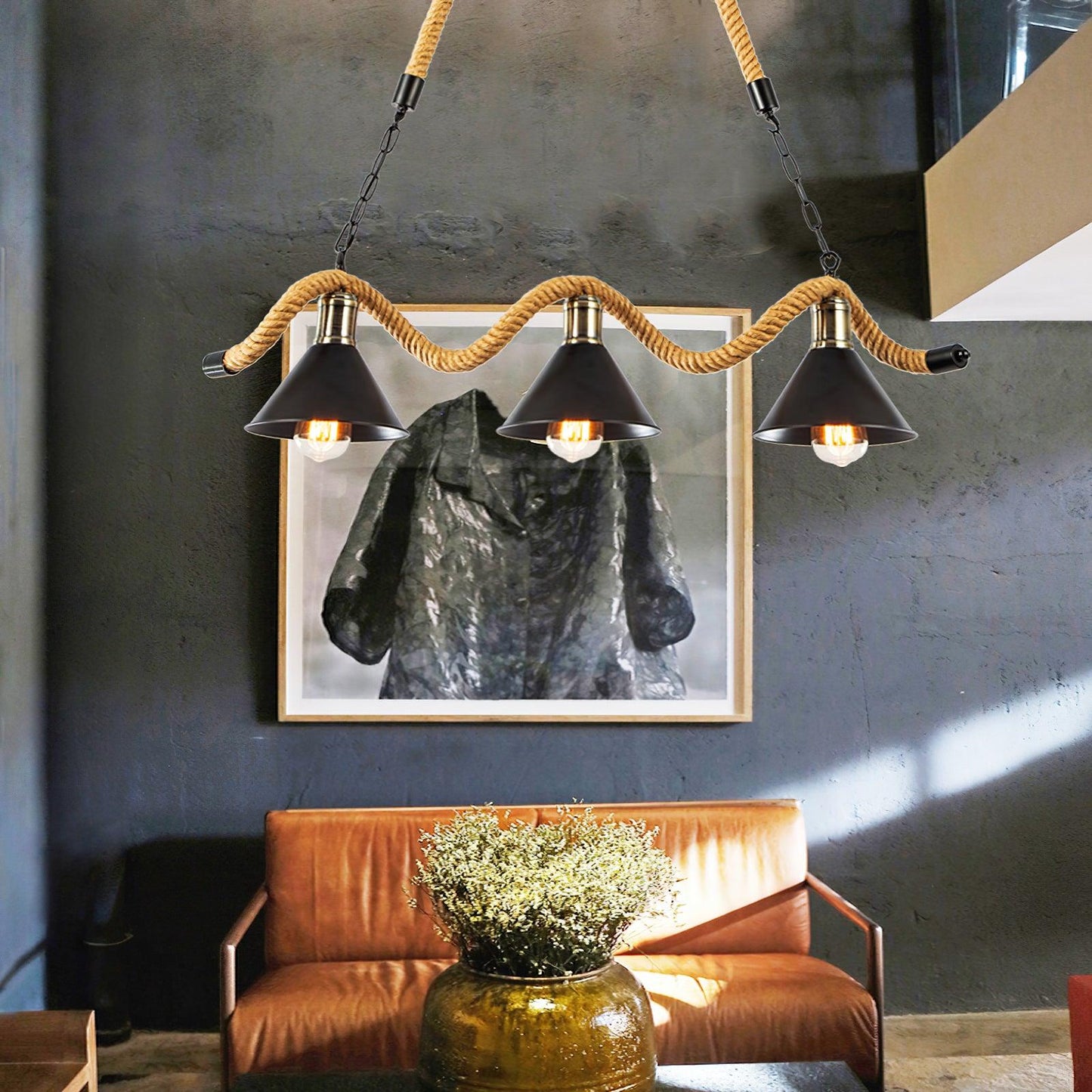 Hemp Rope Industrial Wave Crown Chandelier