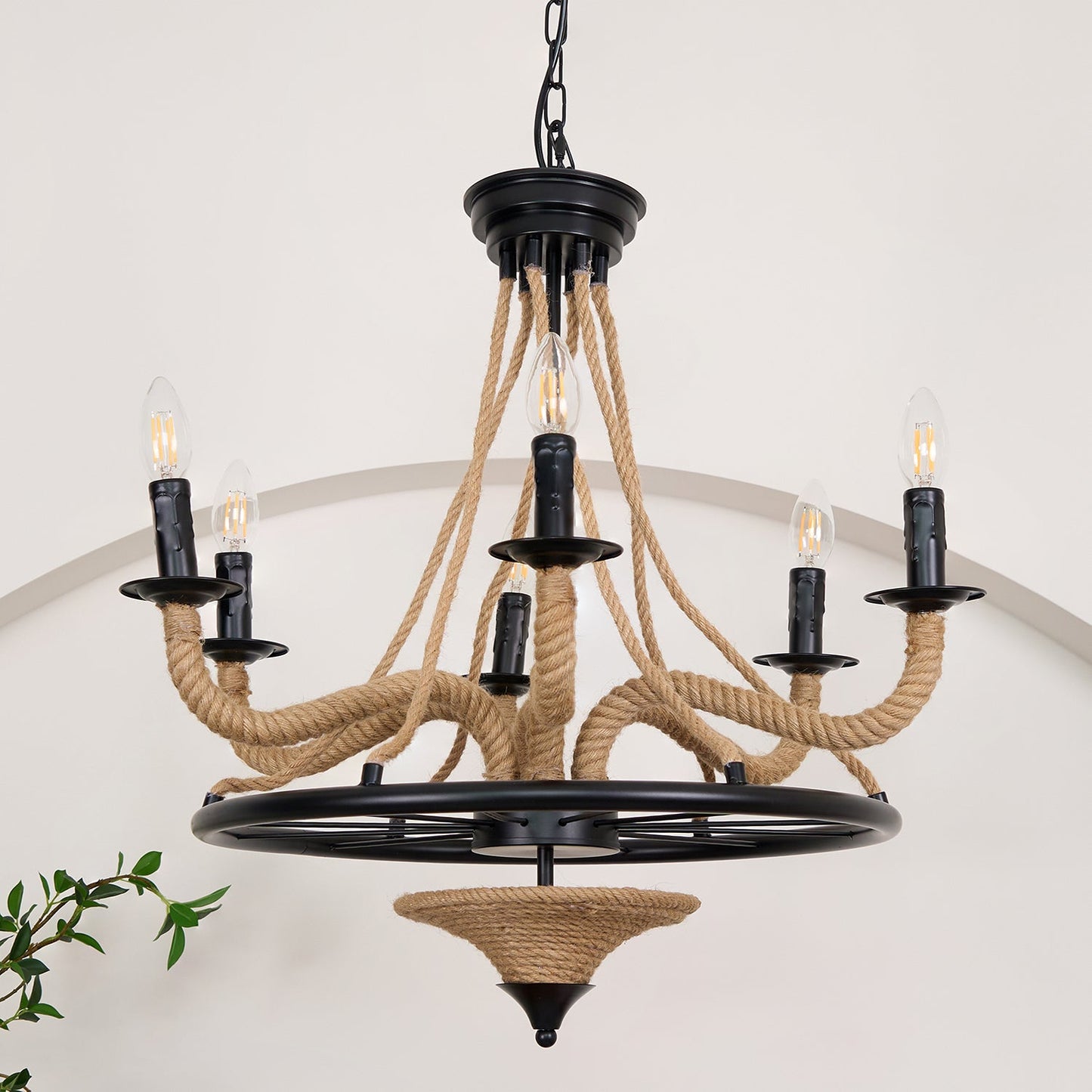 Hemp Rope Industrial Large Wheel Ceiling fixture Chandelier