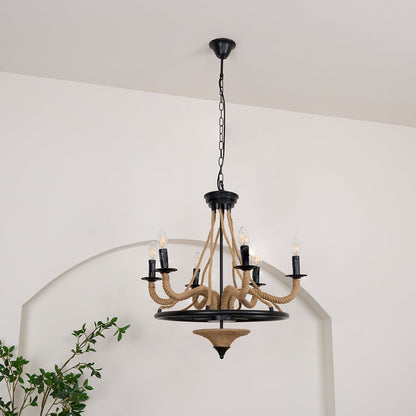 Hemp Rope Industrial Large Wheel Ceiling fixture Chandelier