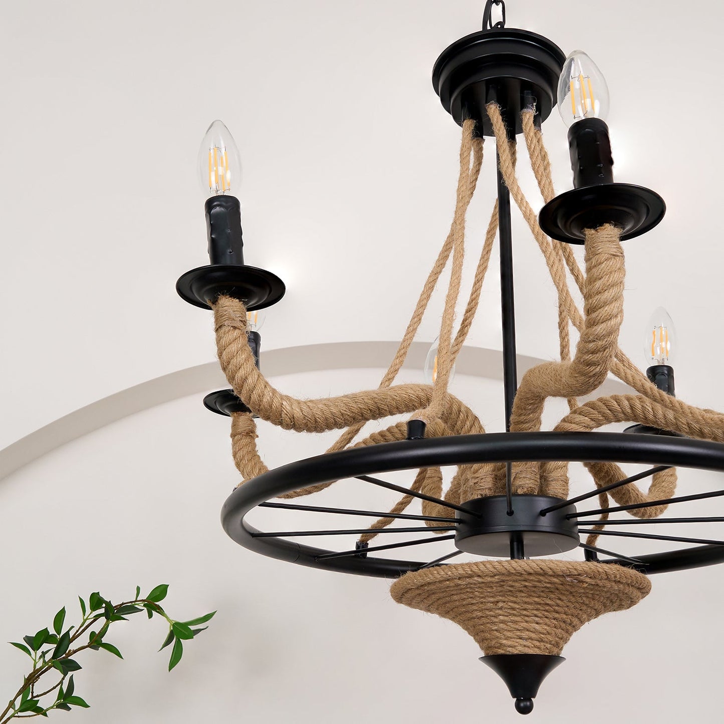 Hemp Rope Industrial Large Wheel Ceiling fixture Chandelier