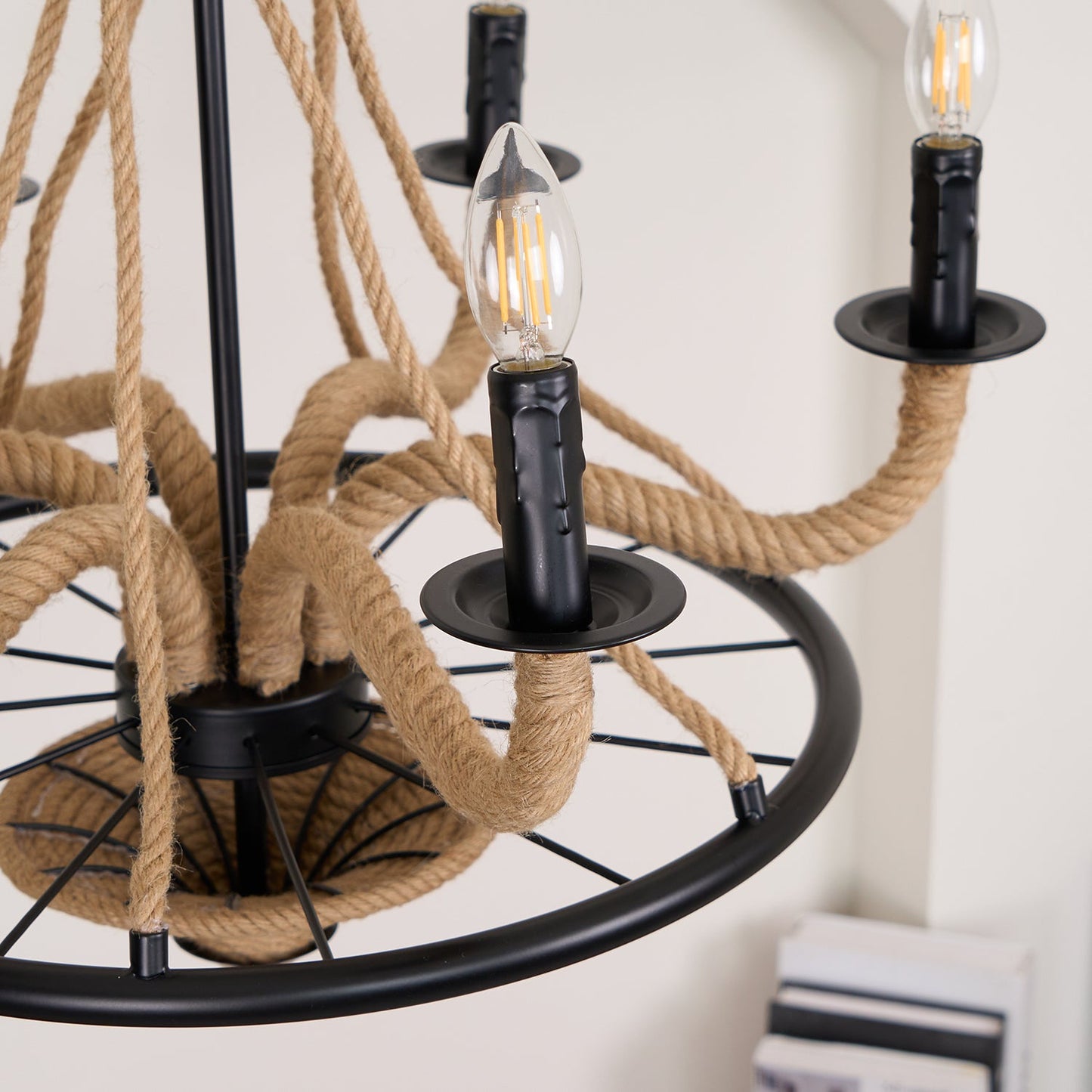 Hemp Rope Industrial Large Wheel Ceiling fixture Chandelier