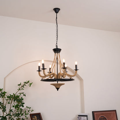 Hemp Rope Industrial Large Wheel Ceiling fixture Chandelier